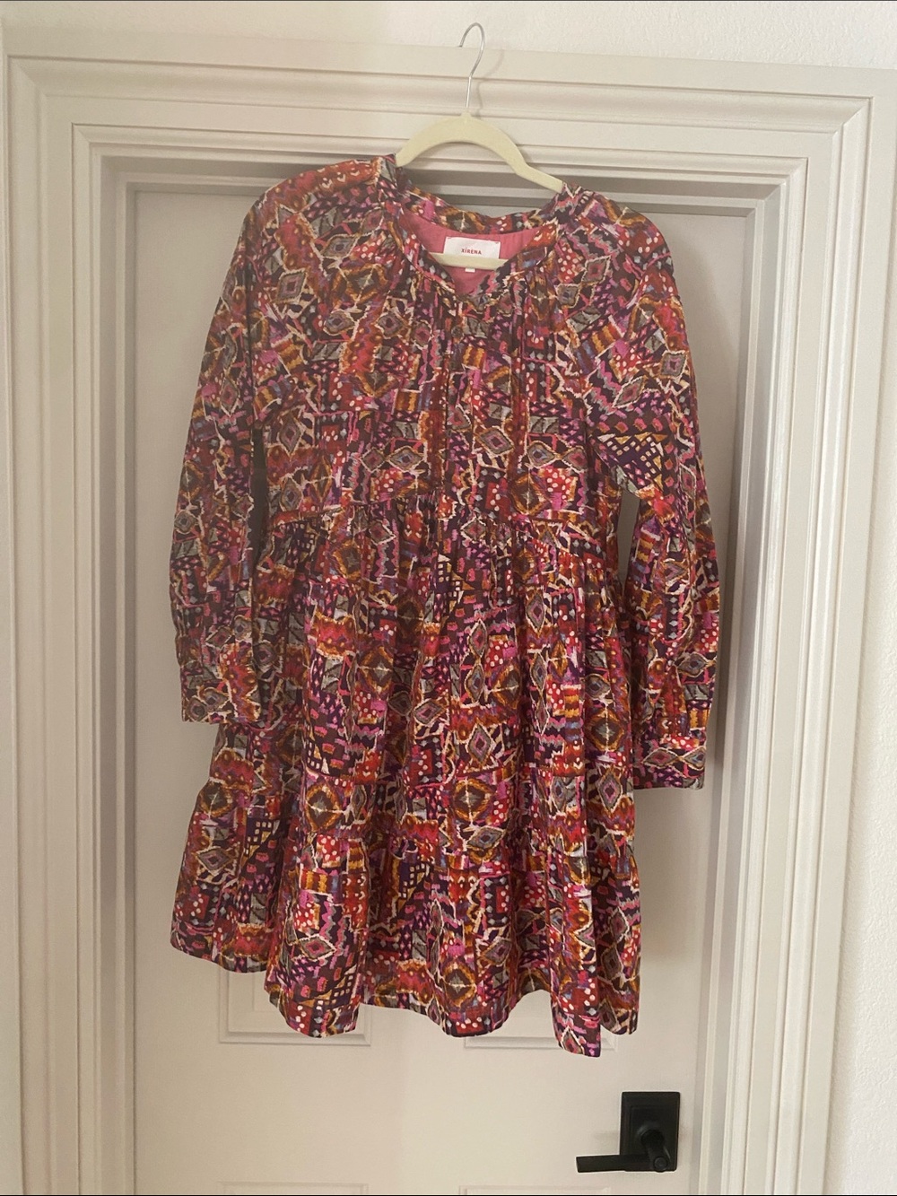 XiRENA Pink Purple Multicolor Printed Long-Sleeve Dress